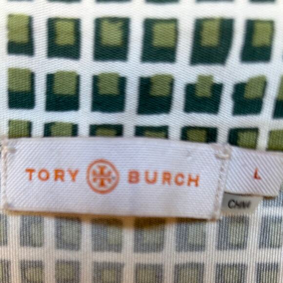 Tory Burch Green and Cream Geometric Print Silk Sheath Dress size L - Picture 3 of 12